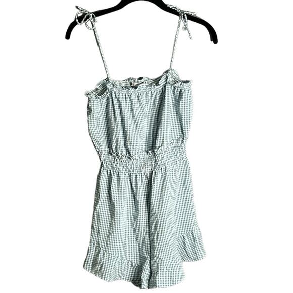 Zara Blue and White Gingham Romper With Ruffles and Tied Straps Size XS - Picture 1 of 8